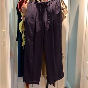 Navy satin wide leg drawstring trouser